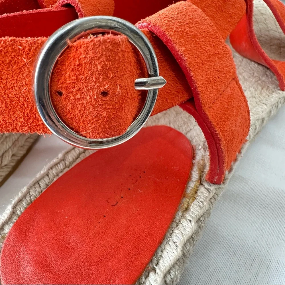 Via Spiga Gia Orange Suede Espadrille Sandals with Strappy Design Size 9